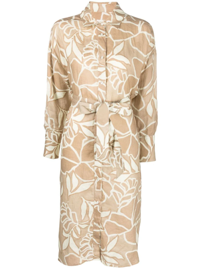 Shop Xacus Graphic-print Asymmetric Dress In Neutrals