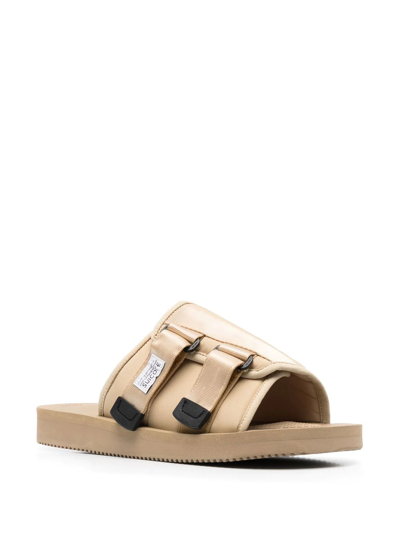 Suicoke Logo-patch Touch-strap Slides In Neutrals