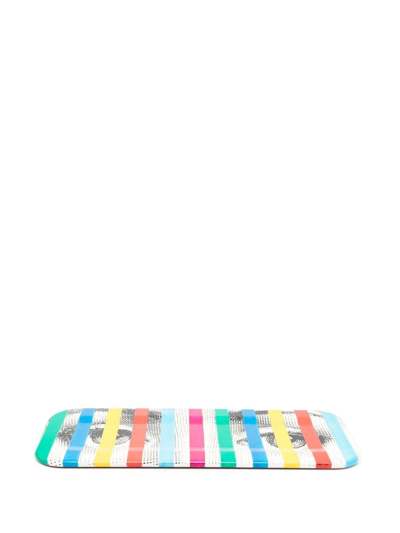 Fornasetti Striped Graphic Print Tray In White