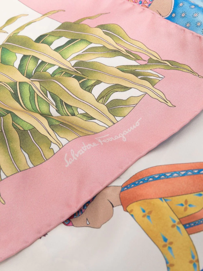 Ferragamo Square Shape Silk Foulard With Lion Print In Pink