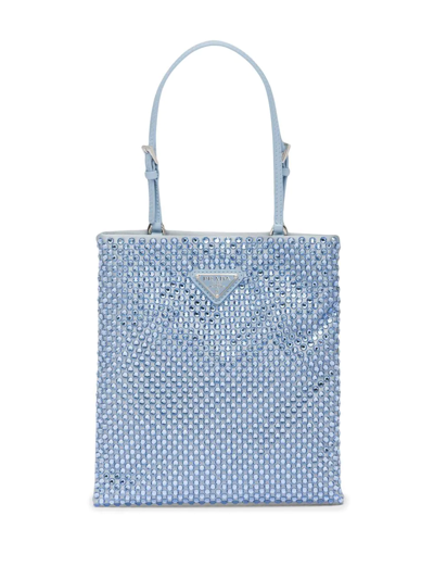Shop Prada Crystal-embellished Satin Handbag In Blue