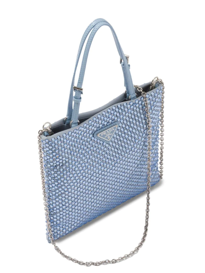 Shop Prada Crystal-embellished Satin Handbag In Blue