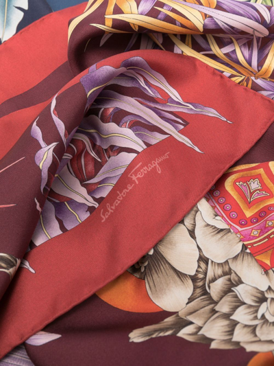 Shop Ferragamo Tiger-print Detail Scarf In Red
