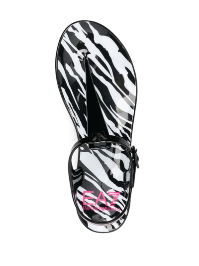 Shop Ea7 High-shine Thong-strap Sandals In Black