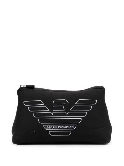 Shop Emporio Armani Logo-print Makeup Bag In Black