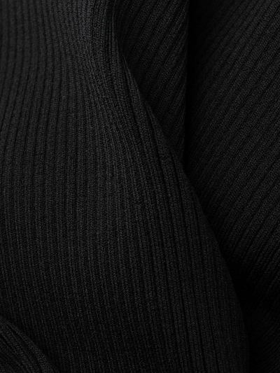 Shop Self-portrait Ribbed-knit Bow Midi Dress In Black