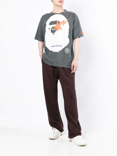 Shop A Bathing Ape Graphic Logo-print T-shirt In Grey