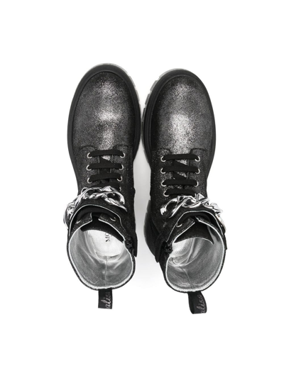 Shop Monnalisa Teen Chain-embellished Glitter Boots In Black