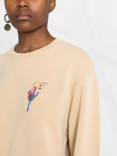 Shop Off-white Draining Man Logo-embroidered Cotton Sweatshirt In Neutrals