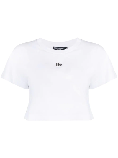 Shop Dolce & Gabbana Cropped Logo-plaque T-shirt In White