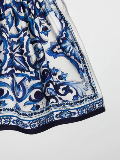 Shop Dolce & Gabbana Majolica-print Cotton Dress In Blue