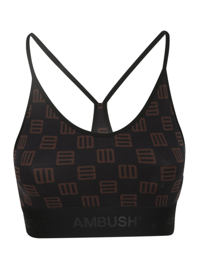Shop Ambush Monogram-print Bra Top In Black