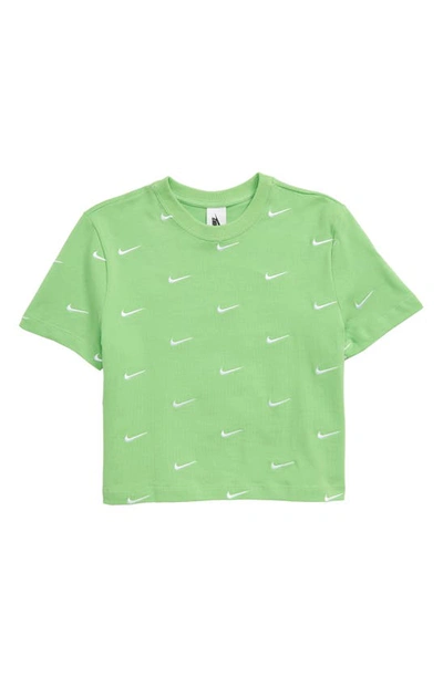 Shop Nike Embroidered Swoosh Crop Tee In Green Nebula