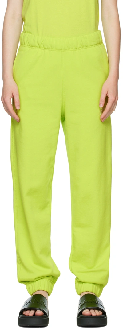 Shop Ganni Green Cotton Lounge Pants In 853 Lime Popsicle