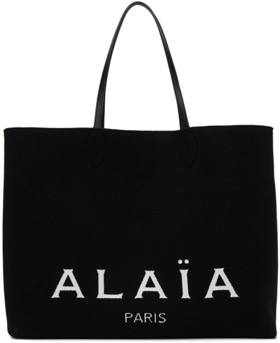 Shop Alaïa Black Large Knit Tote In 999 Noir