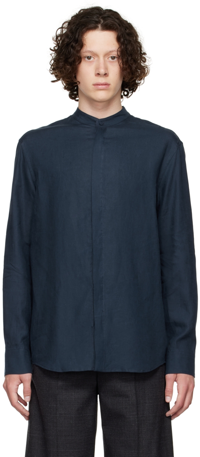 Shop Gabriela Hearst Navy Linen Shirt In Dark Navy