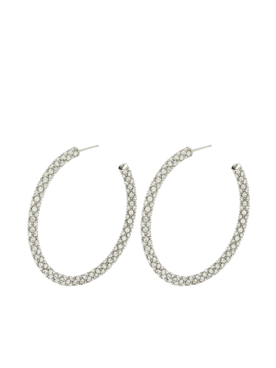 Shop Amina Muaddi Pavé-crystal Embellished Hoop Earrings In 银色