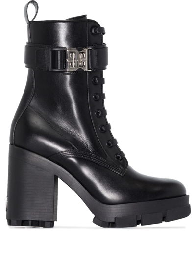 Shop Givenchy Terra Lace-up Heeled Leather Boots In Black