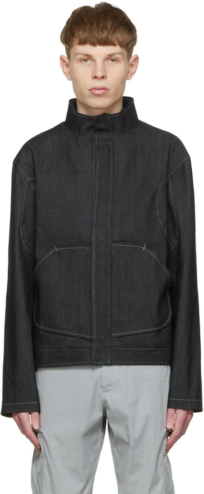Shop Affxwrks Black Contrast Stitch Denim Jacket In Dark Indigo