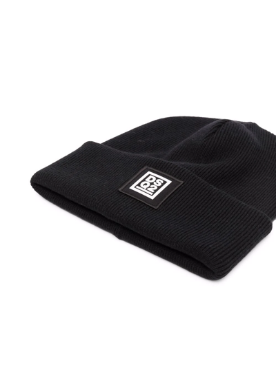 Dsquared2 Wool Beanie With Rubber Logo In Black