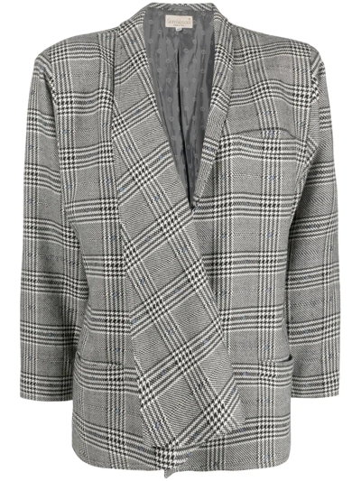 Pre-owned Versace 1970s Houndstooth-pattern Deconstructed Jacket In Grey