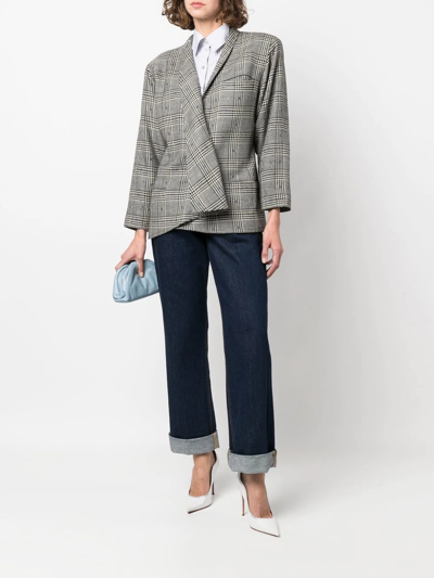 Pre-owned Versace 1970s Houndstooth-pattern Deconstructed Jacket In Grey