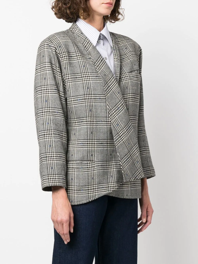 Pre-owned Versace 1970s Houndstooth-pattern Deconstructed Jacket In Grey