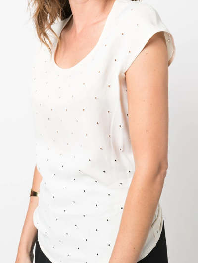 Pre-owned Versace 2000s Broderie Anglaise Short-sleeved Blouse In Neutrals