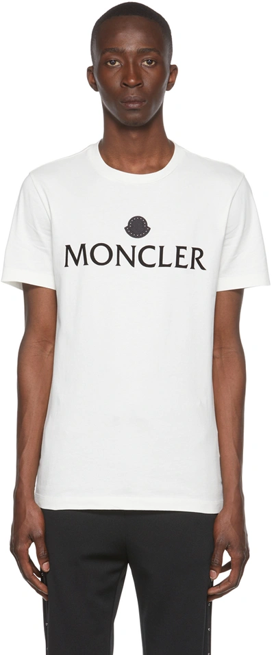 Shop Moncler Off-white Cotton T-shirt In 032 White