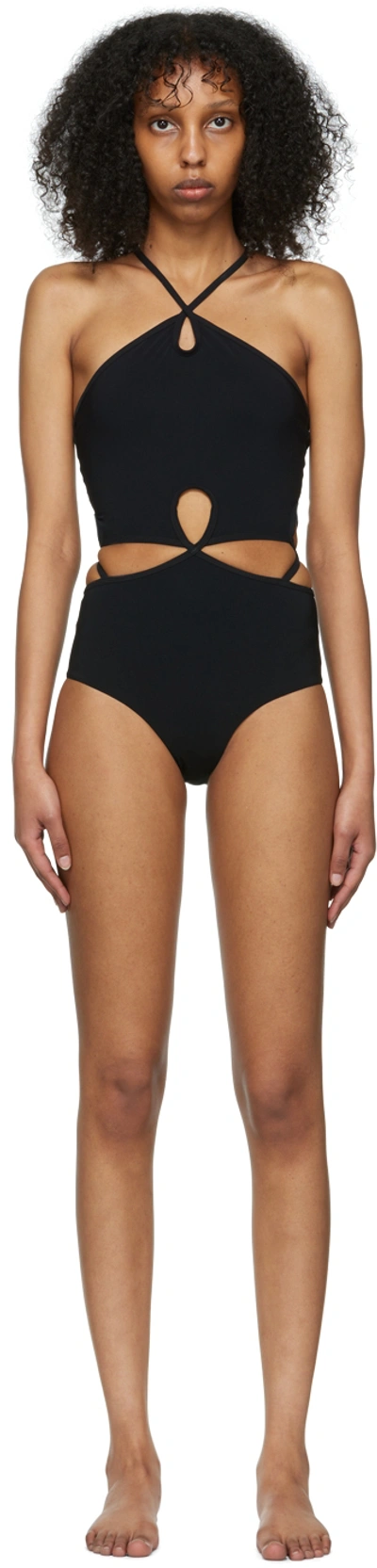 Shop Christopher Esber Black Looped Halter One-piece Swimsuit