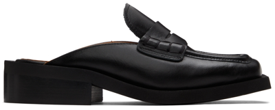 Shop Ganni Black Leather Backless Loafers In 099 Black