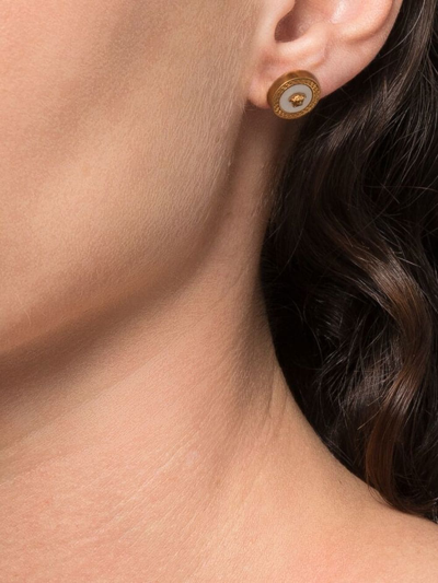 Shop Versace Medusa Enamel Stud Earrings In Gold