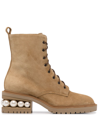 Nicholas Kirkwood Tan Casati Pearl Combat Boot In Brown | ModeSens