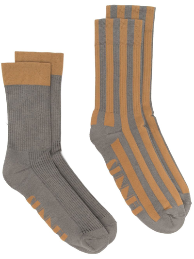 Shop Sunnei Two-pack Logo Intarsia Socks In 灰色