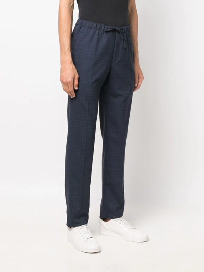 Shop Incotex Checked Drawstring Trousers In Blue