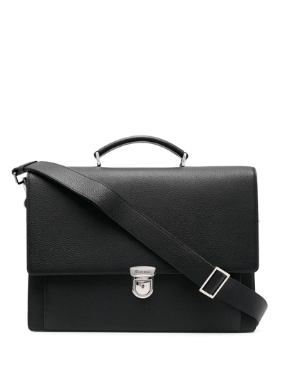 Shop Aspinal Of London City Laptop Leather Briefcase In Black