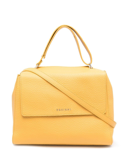 Shop Orciani Pebbled Leather Tote Bag In Yellow