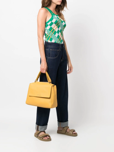 Shop Orciani Pebbled Leather Tote Bag In Yellow