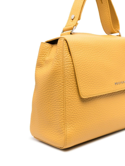 Shop Orciani Pebbled Leather Tote Bag In Yellow