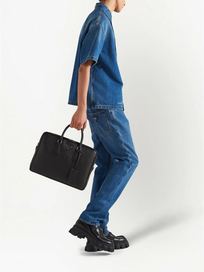 Shop Prada Saffiano Leather Briefcase In 黑色