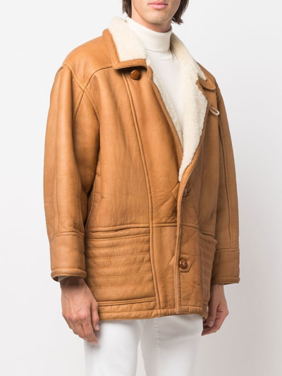 Pre-owned A.n.g.e.l.o. Vintage Cult 1980s Shearling-lined Leather Coat In Neutrals