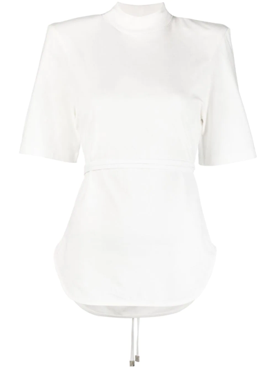 Shop Attico Short-sleeve Belted Shirt In 白色