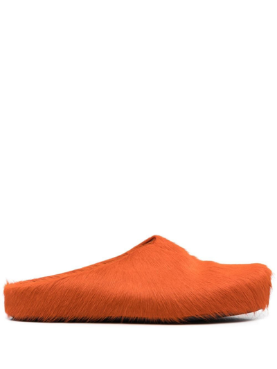 Shop Marni Fussbet Sabot Calf-hair Slippers In 橘色