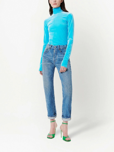 Shop Victoria Beckham High-neck Long-sleeve Top In 蓝色