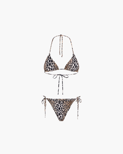 Shop Reina Olga Leopard Print Triangle Bikini Set In Leopardo