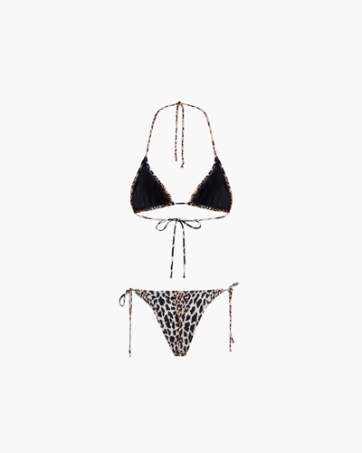 Shop Reina Olga Leopard Print Triangle Bikini Set In Leopardo