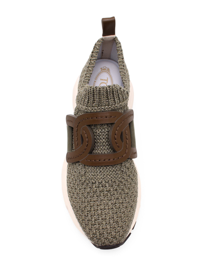 Shop Tod's Tods Knitted Slip On Sneakers In Kakhi