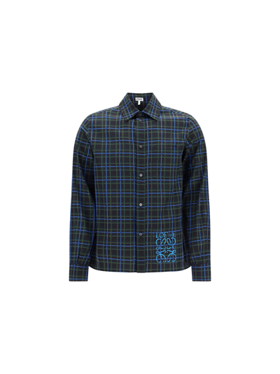 Shop Loewe Anagram Shirt In Dark Grey/blue