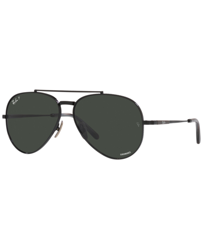 Shop Ray Ban Unisex Polarized Sunglasses, Aviator Ii Titanium 58 In Black