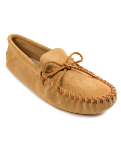 Shop Minnetonka Men's Laced Softsole Moccasin Loafers In Tan